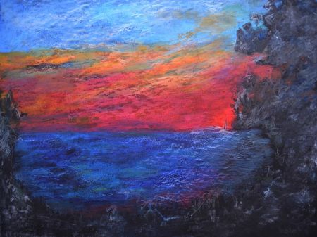 Zachód słońca w Sanary sur Mer pastel 39x57,2014